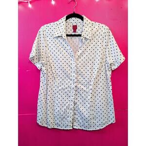 Polka Dot Cap Sleeve Blouse, Black and White, Button-Up, 212 Size Large